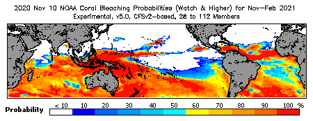 Current Bleaching Heat Stress Outlook Probability - Watch and higher