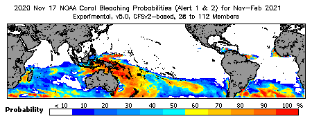Current Bleaching Heat Stress Outlook Probability - Alert Levels 1 and 2