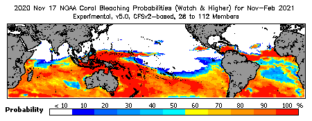 Current Bleaching Heat Stress Outlook Probability - Watch and higher