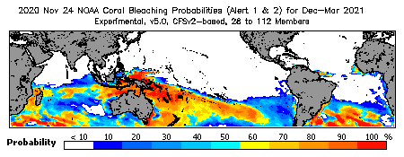 Current Bleaching Heat Stress Outlook Probability - Alert Levels 1 and 2