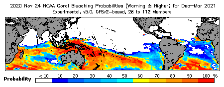 Current Bleaching Heat Stress Outlook Probability - Warning and higher