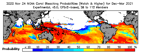 Current Bleaching Heat Stress Outlook Probability - Watch and higher