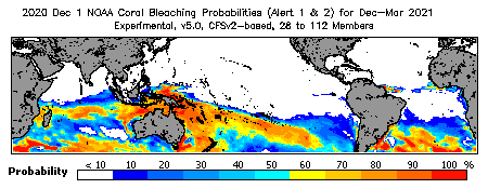 Current Bleaching Heat Stress Outlook Probability - Alert Levels 1 and 2