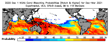 Current Bleaching Heat Stress Outlook Probability - Watch and higher