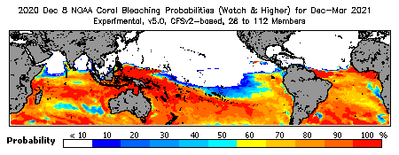 Current Bleaching Heat Stress Outlook Probability - Watch and higher