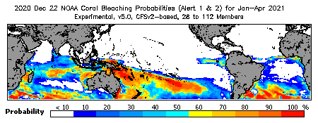 Current Bleaching Heat Stress Outlook Probability - Alert Levels 1 and 2