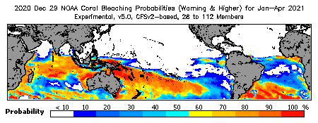 Current Bleaching Heat Stress Outlook Probability - Warning and higher