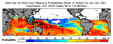 Current Bleaching Heat Stress Outlook Probability - Watch and higher