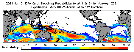 Current Bleaching Heat Stress Outlook Probability - Alert Levels 1 and 2