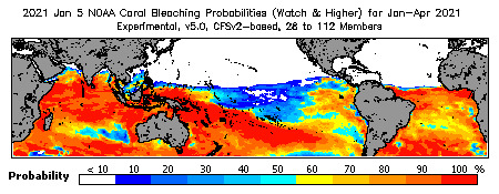 Current Bleaching Heat Stress Outlook Probability - Watch and higher