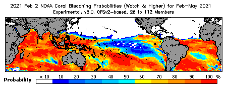 Current Bleaching Heat Stress Outlook Probability - Watch and higher