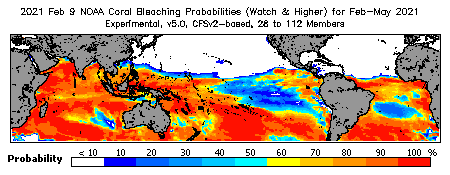 Current Bleaching Heat Stress Outlook Probability - Watch and higher