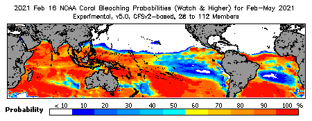 Current Bleaching Heat Stress Outlook Probability - Watch and higher