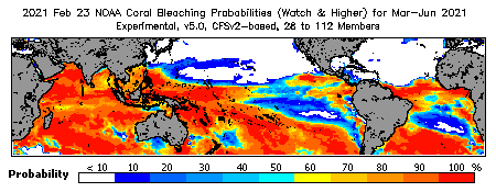 Current Bleaching Heat Stress Outlook Probability - Watch and higher