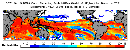 Current Bleaching Heat Stress Outlook Probability - Watch and higher