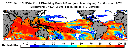 Current Bleaching Heat Stress Outlook Probability - Watch and higher