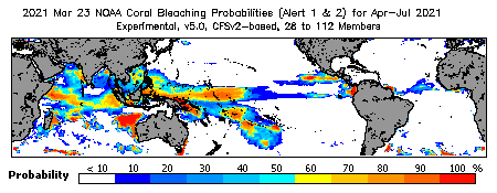 Current Bleaching Heat Stress Outlook Probability - Alert Levels 1 and 2