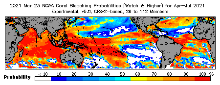 Current Bleaching Heat Stress Outlook Probability - Watch and higher