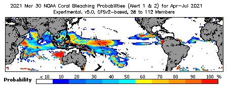 Current Bleaching Heat Stress Outlook Probability - Alert Levels 1 and 2