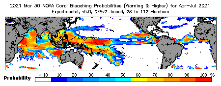 Current Bleaching Heat Stress Outlook Probability - Warning and higher