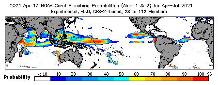 Current Bleaching Heat Stress Outlook Probability - Alert Levels 1 and 2