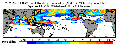 Current Bleaching Heat Stress Outlook Probability - Alert Levels 1 and 2