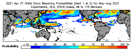 Current Bleaching Heat Stress Outlook Probability - Alert Levels 1 and 2