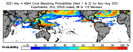 Current Bleaching Heat Stress Outlook Probability - Alert Levels 1 and 2