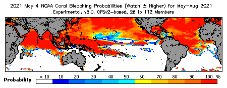 Current Bleaching Heat Stress Outlook Probability - Watch and higher