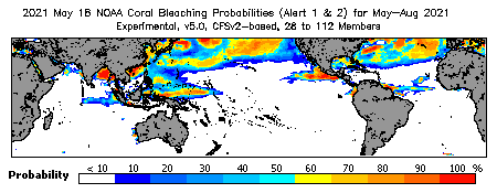 Current Bleaching Heat Stress Outlook Probability - Alert Levels 1 and 2