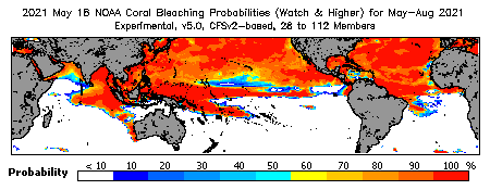 Current Bleaching Heat Stress Outlook Probability - Watch and higher