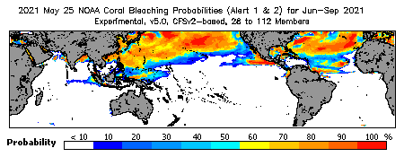 Current Bleaching Heat Stress Outlook Probability - Alert Levels 1 and 2