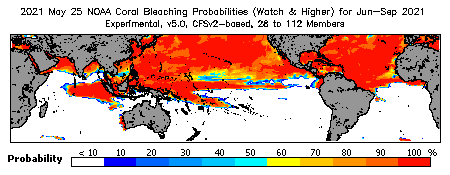 Current Bleaching Heat Stress Outlook Probability - Watch and higher