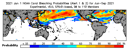 Current Bleaching Heat Stress Outlook Probability - Alert Levels 1 and 2