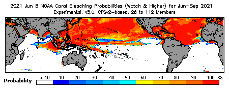 Current Bleaching Heat Stress Outlook Probability - Watch and higher