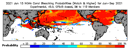 Current Bleaching Heat Stress Outlook Probability - Watch and higher