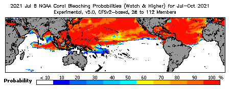 Current Bleaching Heat Stress Outlook Probability - Watch and higher