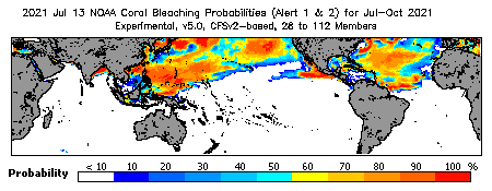 Current Bleaching Heat Stress Outlook Probability - Alert Levels 1 and 2