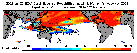 Current Bleaching Heat Stress Outlook Probability - Watch and higher