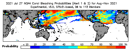 Current Bleaching Heat Stress Outlook Probability - Alert Levels 1 and 2