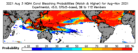 Current Bleaching Heat Stress Outlook Probability - Watch and higher