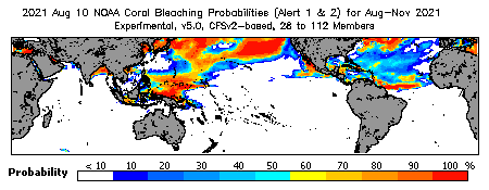 Current Bleaching Heat Stress Outlook Probability - Alert Levels 1 and 2