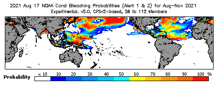 Current Bleaching Heat Stress Outlook Probability - Alert Levels 1 and 2