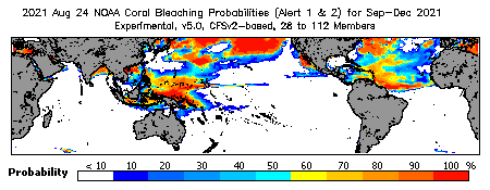 Current Bleaching Heat Stress Outlook Probability - Alert Levels 1 and 2