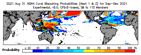 Current Bleaching Heat Stress Outlook Probability - Alert Levels 1 and 2