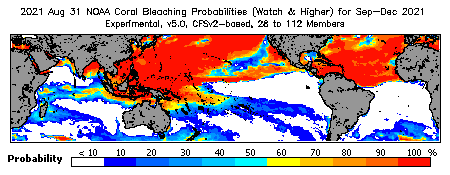 Current Bleaching Heat Stress Outlook Probability - Watch and higher