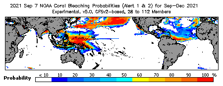 Current Bleaching Heat Stress Outlook Probability - Alert Levels 1 and 2