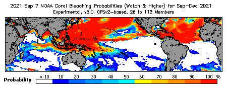 Current Bleaching Heat Stress Outlook Probability - Watch and higher