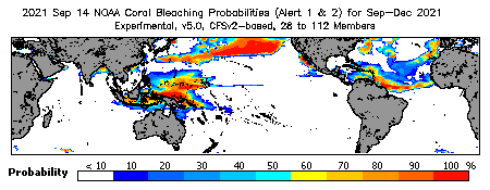 Current Bleaching Heat Stress Outlook Probability - Alert Levels 1 and 2