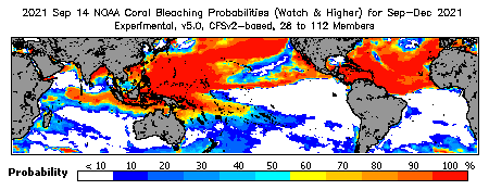 Current Bleaching Heat Stress Outlook Probability - Watch and higher